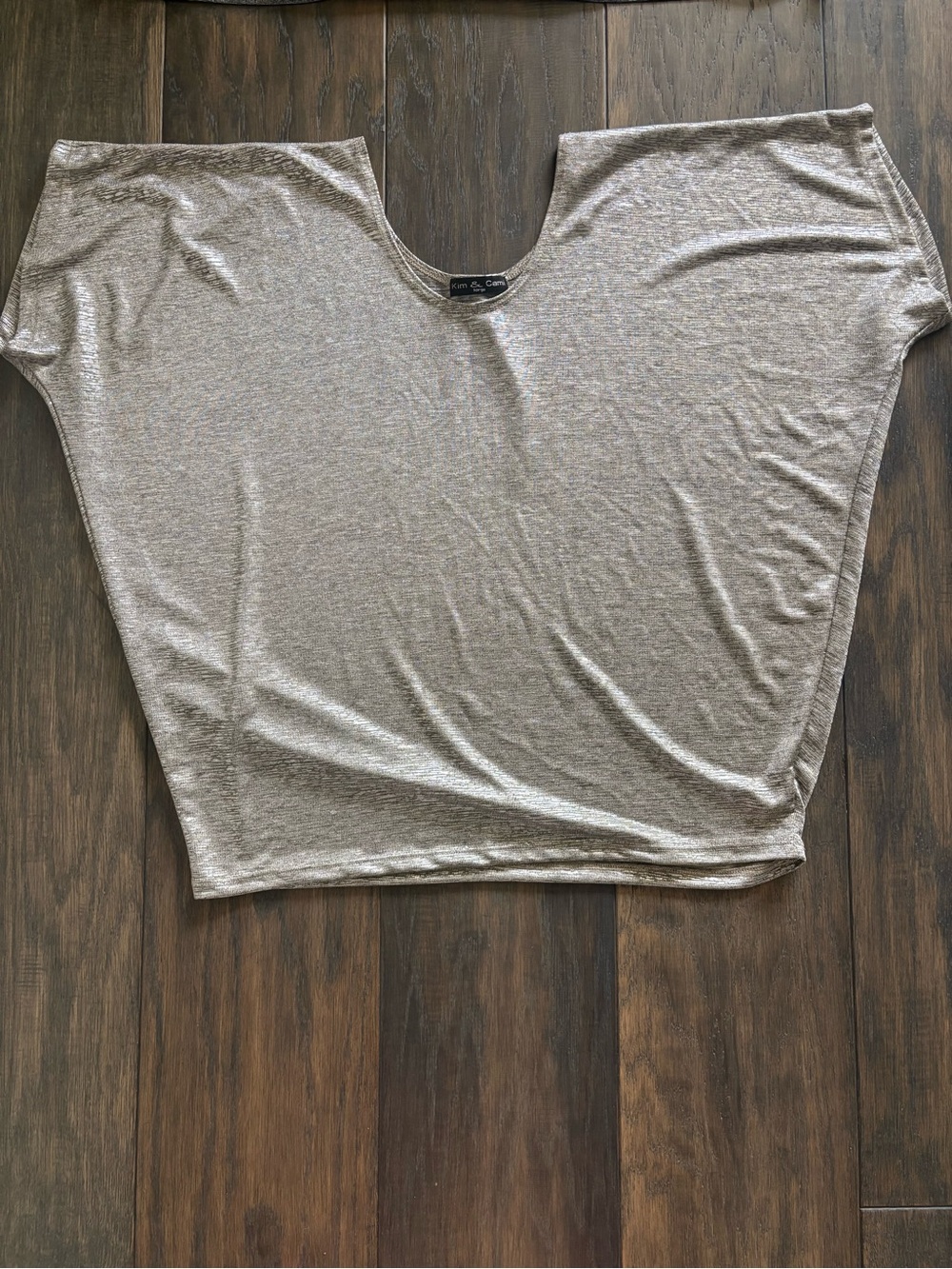 Kim & Cami Metallic Taupe Dolman Sleeve Top